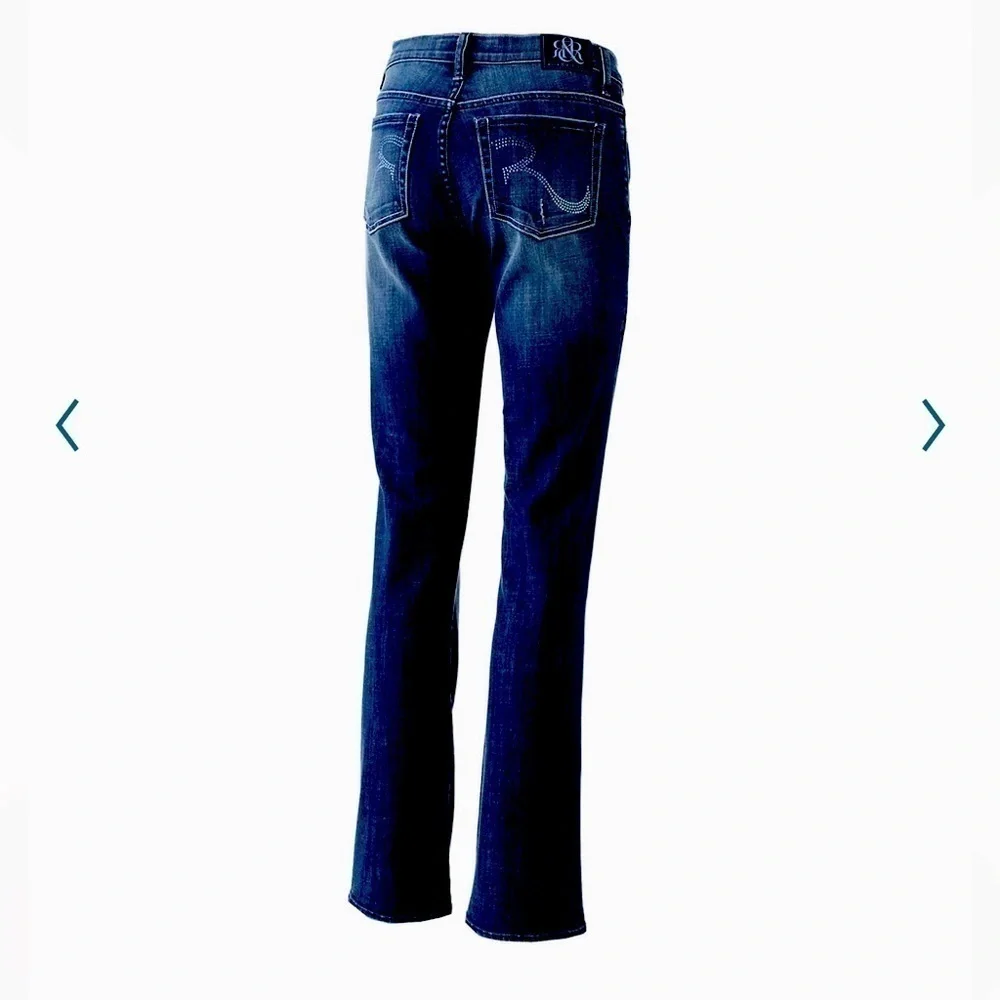 Rock & Republic dark bootcut slimming size 8 jeans clean cut sparkle rhinestone